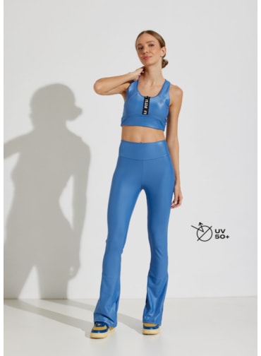 CALÇA FLARE COURO CIRRÊ AZUL