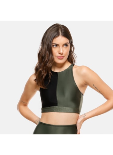 TOP CURVES PRETO / VERDE MILITAR